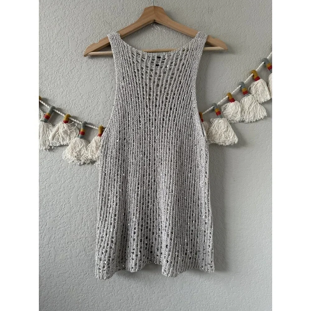 Eileen Fisher Sequin Open Knit Sleeveless Cami Tank Top Coastal Boho Beachy L - Picture 7 of 8